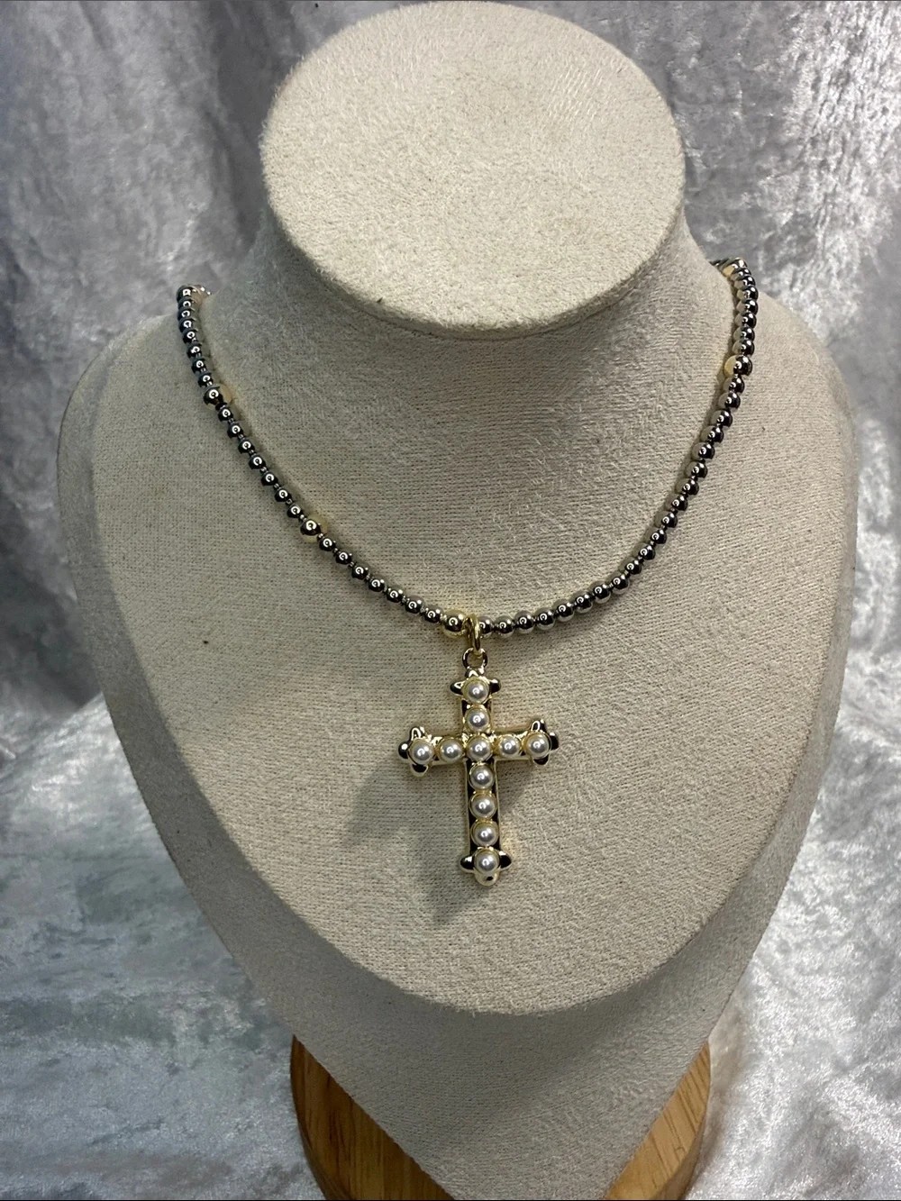 Gold-Tone Pearl Cross Pendant Necklace - Women Jewelry